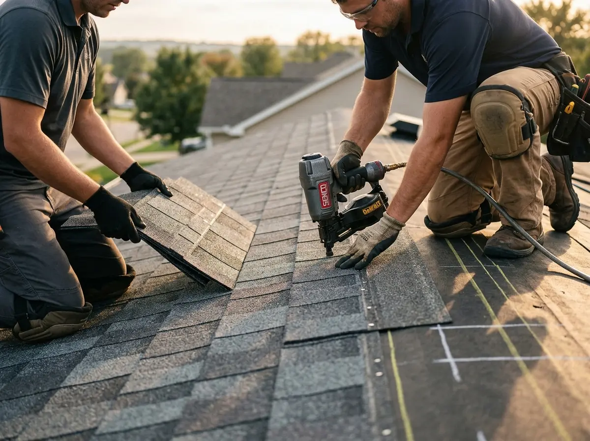 Professional roofer working on a residential roof in Jacksonville